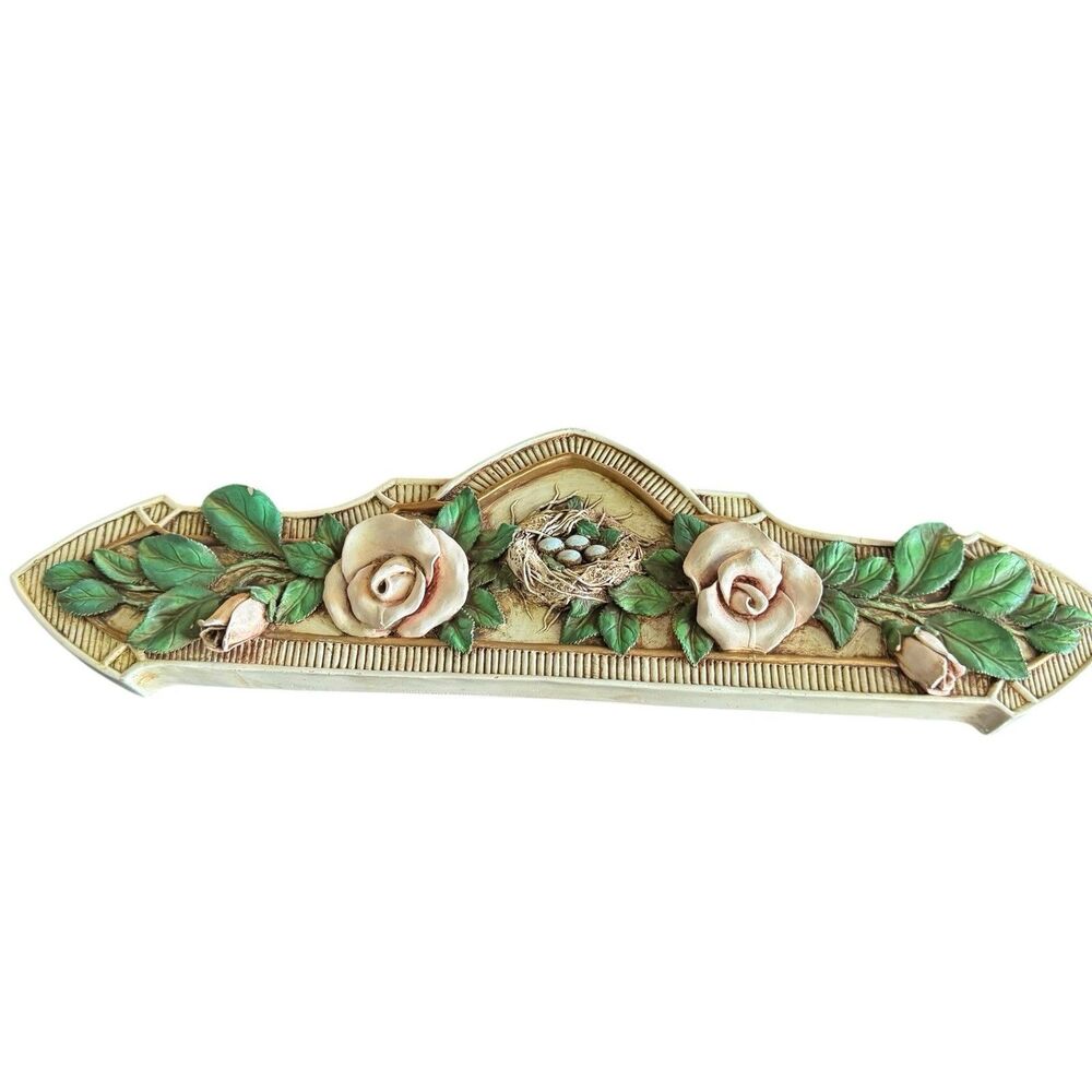Vintage Vera Wang’s International Resin Pink Rose & Robins Egg Embossed Plaque